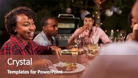  Presentation with black family - Slide deck featuring adult black family enjoy dinner background and a tawny brown colored foreground