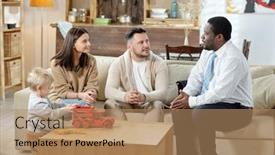  Presentation with home loan - Colorful presentation theme enhanced with adult-black-man-visiting-young backdrop and a coral colored foreground