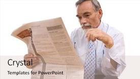  Presentation with newspaper - Colorful presentation enhanced with adult businessman reading a newspaper backdrop and a soft green colored foreground