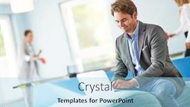  Presentation with zone - Colorful presentation theme enhanced with adult-businessman-using-computer backdrop and a light blue colored foreground