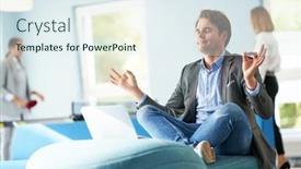  Presentation with zone - Slide set with adult-businessman-using-computer background and a sky blue colored foreground