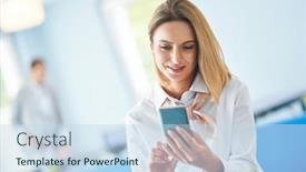  Presentation with zone - PPT layouts with adult-businesswoman-using-computer background and a sky blue colored foreground