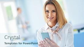  Presentation with zone - PPT layouts having adult-businesswoman-using-computer background and a sky blue colored foreground