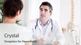  Presentation with pink ribbon hands - Audience pleasing slide deck consisting of doctor writing something down backdrop and a sky blue colored foreground