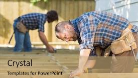  Presentation with construction site construction - Presentation design featuring adult carpenters working at construction background and a coral colored foreground