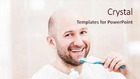  Presentation with dental hygiene - PPT layouts featuring adult caucasian bald man hand background and a sky blue colored foreground