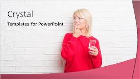  Presentation with white brick - Presentation theme enhanced with adult caucasian woman over white brick wall drinking a glass of water serious face thinking about question very confused idea background and a white colored foreground