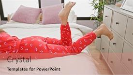  Presentation with bedroom modern - PPT theme having adult-caucasian-woman-relaxing background and a coral colored foreground