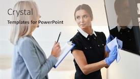  Presentation with room cleaning - Amazing PPT layouts having adult-chambermaid-and-hotel-manager backdrop and a soft green colored foreground