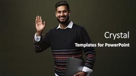  Presentation with laptop wireless - Slide deck having adult-cheerful-bearded-indian-man background and a wine colored foreground