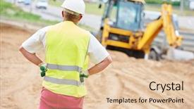  Presentation with construction site construction - Slide set enhanced with adult construction site manager worker background and a  colored foreground