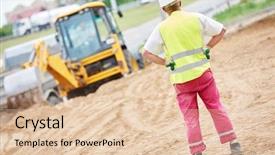  Presentation with earthmoving - Cool new PPT theme with adult construction site manager worker backdrop and a lemonade colored foreground