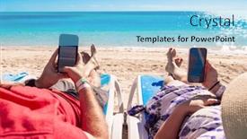  Presentation with cell phones - Slides consisting of adult-couple-relaxing background and a light blue colored foreground