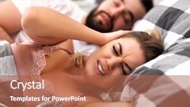  Presentation with snoring - Colorful PPT layouts enhanced with adult couple suffering from snoring backdrop and a red colored foreground