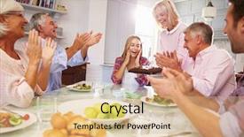  Presentation with birthday cake - Amazing PPT theme having adult daughter at family backdrop and a coral colored foreground