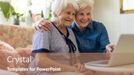  Presentation with adult teaching - Amazing presentation theme having adult-daughter-teaching-her-elderly backdrop and a coral colored foreground