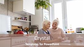  Presentation with adult teaching - Presentation design enhanced with adult-daughter-teaching-her-elderly background and a coral colored foreground