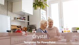  Presentation with adult teaching - Amazing presentation theme having adult-daughter-teaching-her-elderly backdrop and a coral colored foreground