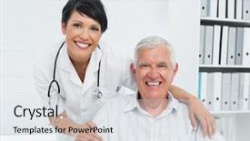  Presentation with female hospital patient - Beautiful PPT layouts featuring adult day care - portrait of a female doctor backdrop and a sky blue colored foreground