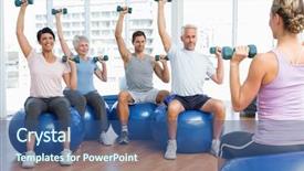  Presentation with exercise class - Slide set with adult day care - portrait of fitness class background and a ocean colored foreground