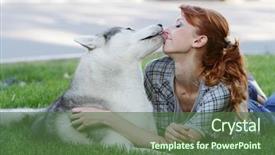  Presentation with guide dog helping blind woman - Slides having adult day care - young happy woman with haski background and a tawny brown colored foreground