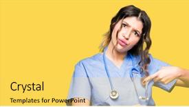  Presentation with young woman wearing boxer gloves - Beautiful PPT theme featuring adult doctor woman wearing medical backdrop and a  colored foreground