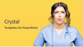  Presentation with stomach disease - PPT theme having adult doctor woman wearing medical background and a yellow colored foreground