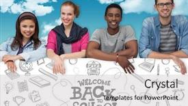  Presentation with adult education - Theme having adult education ethics - portrait of happy young friends background and a light gray colored foreground