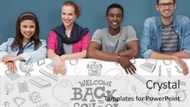  Presentation with adult education - PPT layouts with adult education ethics - portrait of happy young friends background and a light gray colored foreground