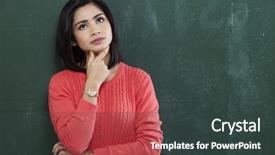  Presentation with black woman - PPT theme having adult education ethics - thinking woman by blackboard university background and a tawny brown colored foreground