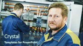  Presentation with circuit breaker - Presentation enhanced with adult electrician builder engineer making background and a ocean colored foreground