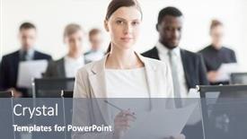  Presentation with elegant - PPT layouts enhanced with adult-elegant-woman-holding-pencil background and a gray colored foreground