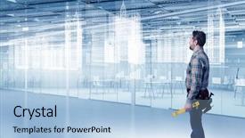  Presentation with media - PPT theme featuring adult engineer man mixed media background and a  colored foreground