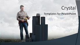  Presentation with media - Audience pleasing presentation design consisting of adult engineer man mixed media backdrop and a light gray colored foreground