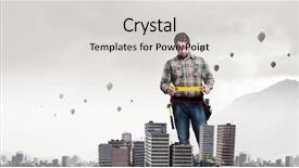  Presentation with media - Cool new PPT theme with adult engineer man mixed media backdrop and a  colored foreground