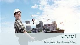  Presentation with media - Slides with adult engineer man mixed media background and a  colored foreground