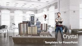  Presentation with faces lots adult mixed - Presentation design consisting of adult engineer man mixed media background and a  colored foreground