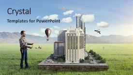  Presentation with media - Presentation design enhanced with adult engineer man mixed media background and a  colored foreground