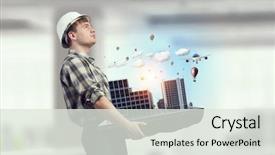  Presentation with media - Amazing presentation design having adult engineer man mixed media backdrop and a  colored foreground