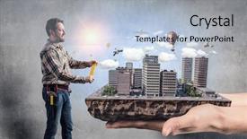  Presentation with media - Slide deck enhanced with adult engineer man mixed media background and a  colored foreground