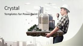  Presentation with media - Colorful presentation enhanced with adult engineer man mixed media backdrop and a  colored foreground