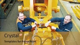  Presentation with manufacturing industry - Cool new slide set with technologu - adult experienced industrial workers backdrop and a gold colored foreground