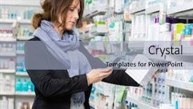  Presentation with customer service phone number - PPT theme consisting of adult female customer scanning product background and a light blue colored foreground