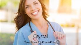  Presentation with scrubs - Colorful presentation design enhanced with adult female doctor or nurse backdrop and a light blue colored foreground