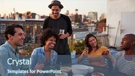  Presentation with city rooftop party - Audience pleasing theme consisting of adult friends enjoying a party backdrop and a ocean colored foreground