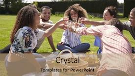  Presentation with special education young adult man - Theme with adult friends having a picnic background and a coral colored foreground