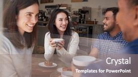  Presentation with coffee shop - Cool new presentation with adult friends sit having coffee backdrop and a coral colored foreground