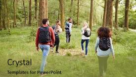  Presentation with hike forest - Audience pleasing PPT layouts consisting of adult friends talk while walking backdrop and a gold colored foreground