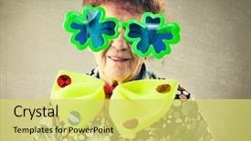  Presentation with fun - Amazing PPT layouts having adult funny female on party backdrop and a yellow colored foreground