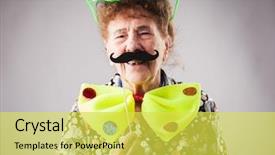  Presentation with fun - Cool new PPT theme with adult funny female on party backdrop and a yellow colored foreground